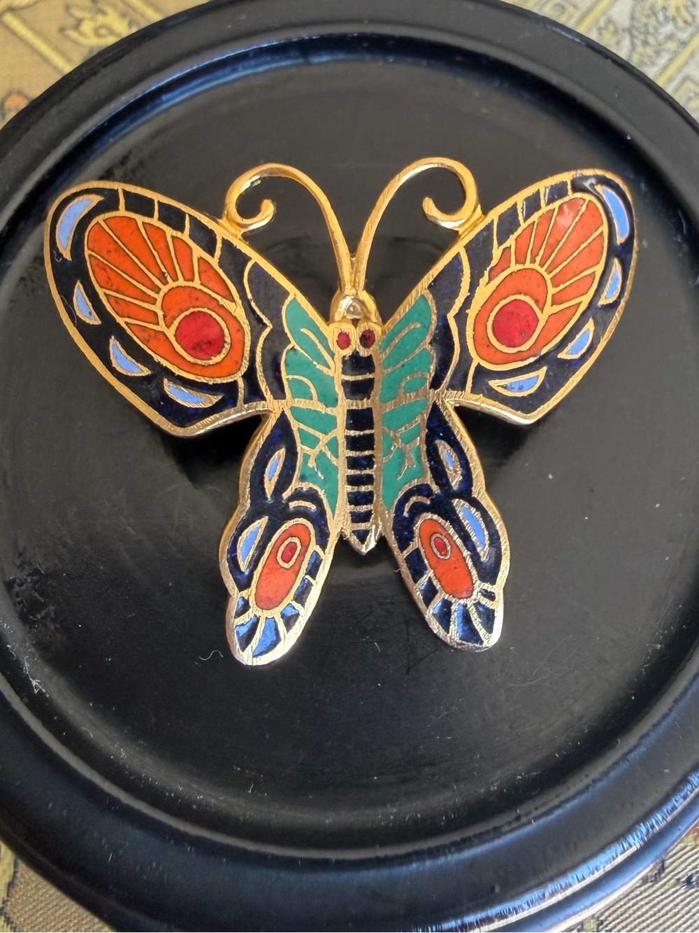 Vintage Cloisonné Butterfly Brooch & Pendant